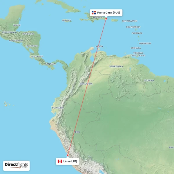 Lima - Punta Cana direct flight map