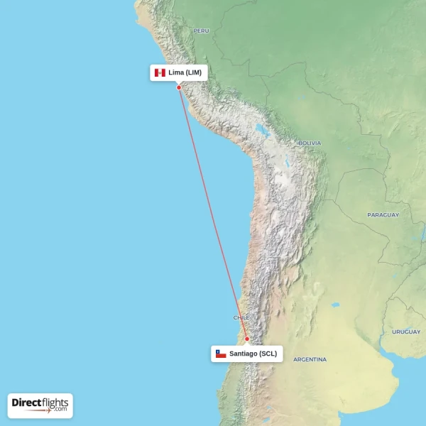 Lima - Santiago direct flight map