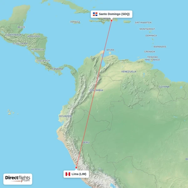 Lima - Santo Domingo direct flight map