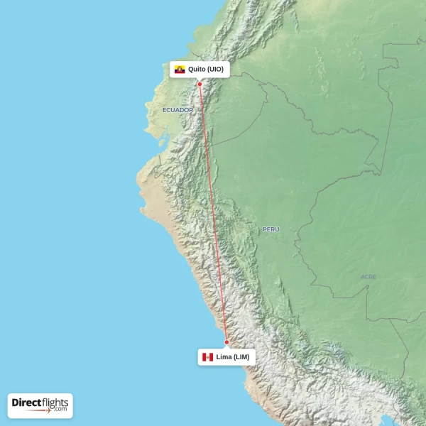 Lima - Quito direct flight map
