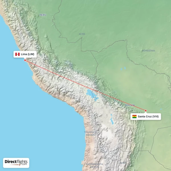 Lima - Santa Cruz direct flight map