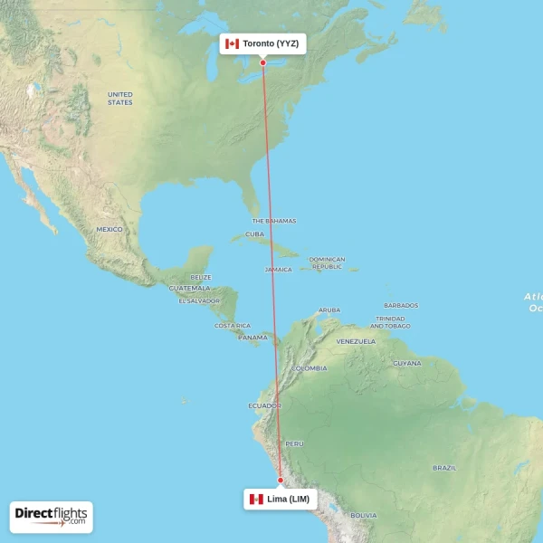 Lima - Toronto direct flight map