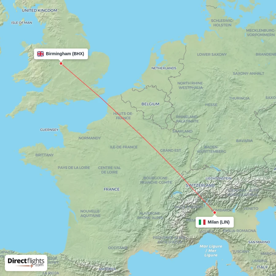 LIN - BHX route map