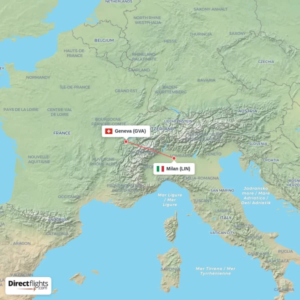 Milan - Geneva direct flight map