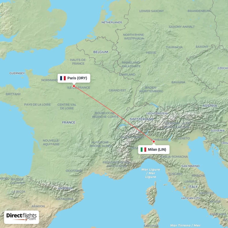LIN - ORY route map