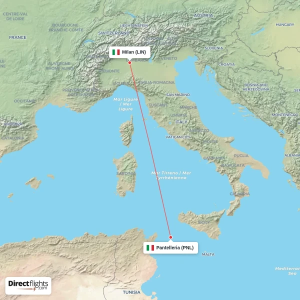 Milan - Pantelleria direct flight map