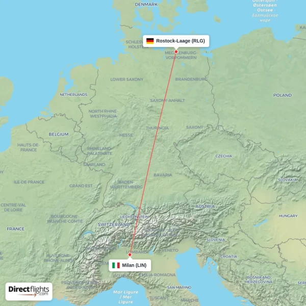 Milan - Rostock-Laage direct flight map