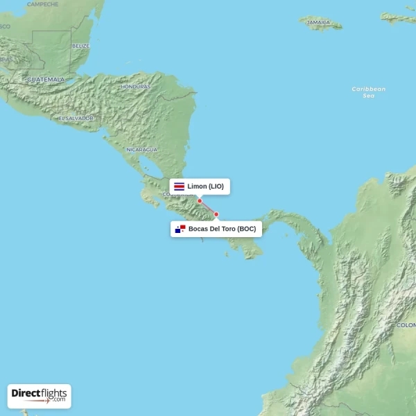 Limon - Bocas Del Toro direct flight map