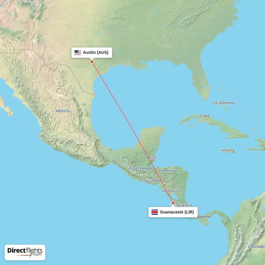 LIR - AUS route map