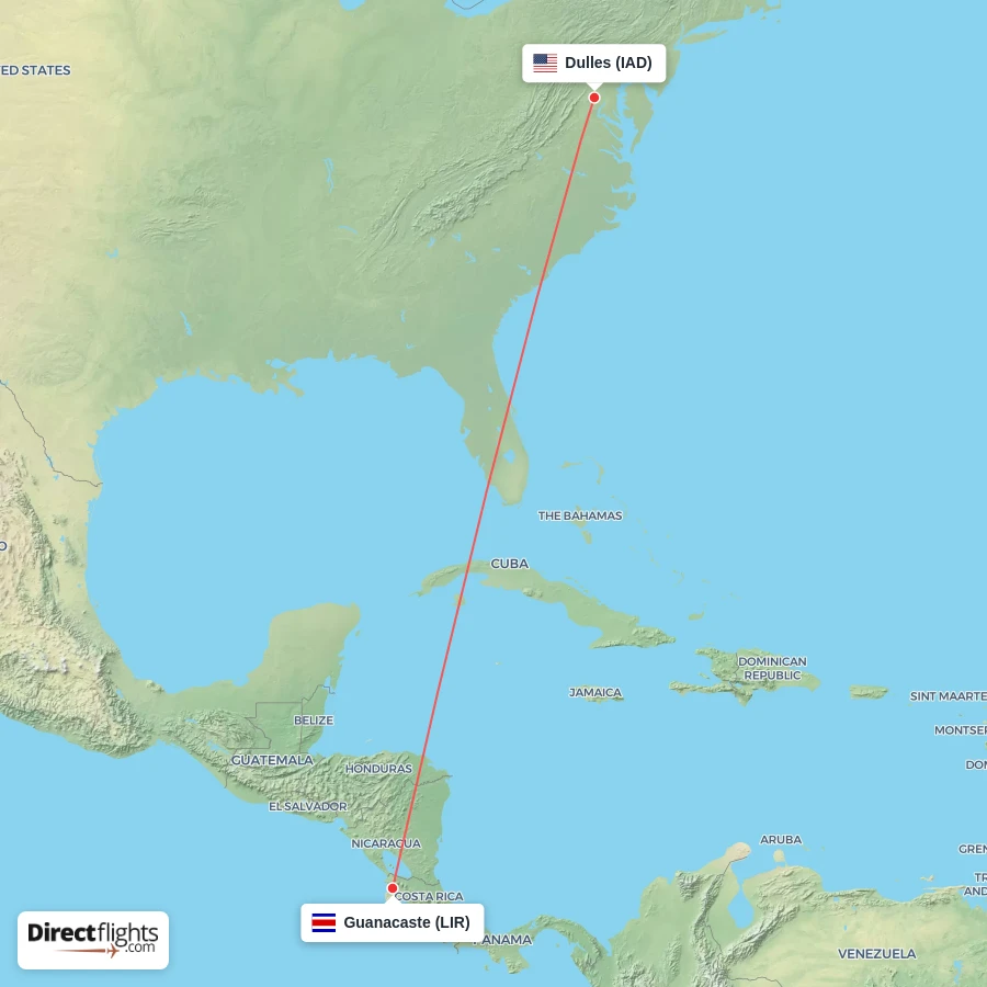 LIR - IAD route map