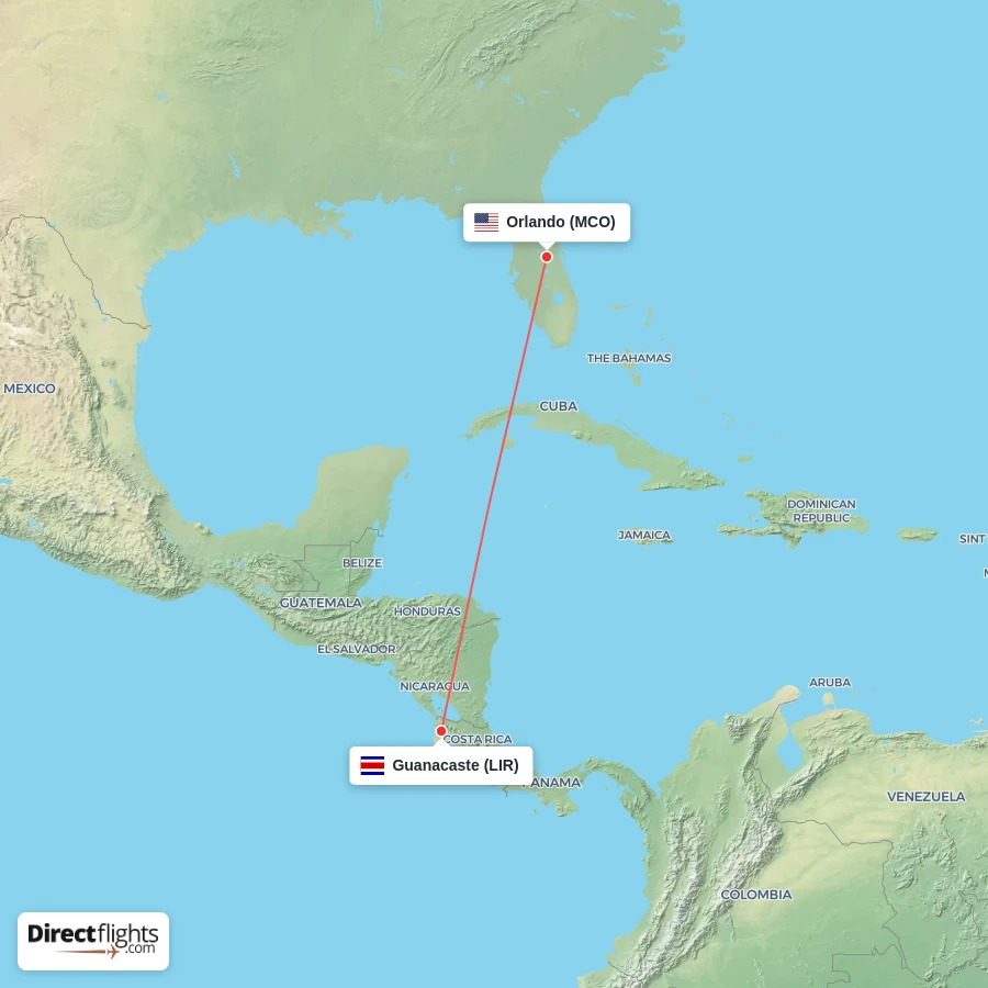 LIR - MCO route map