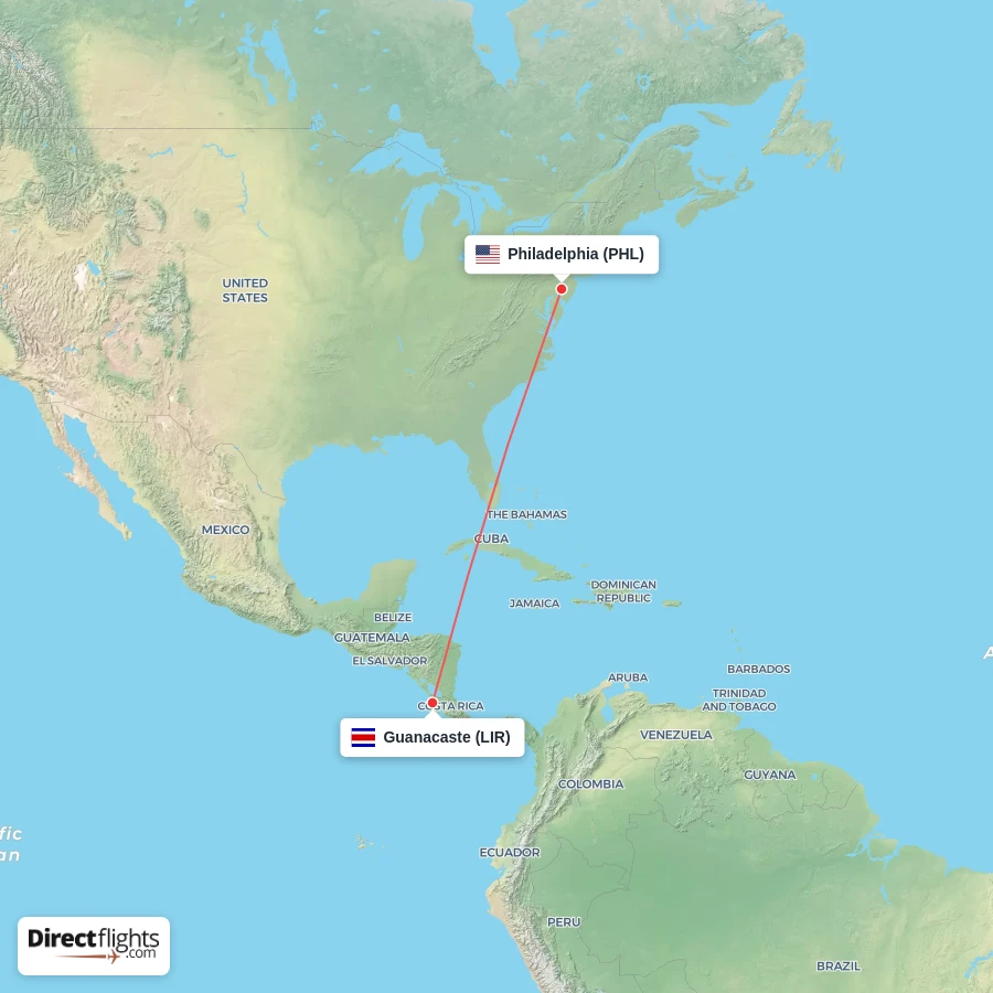LIR - PHL route map