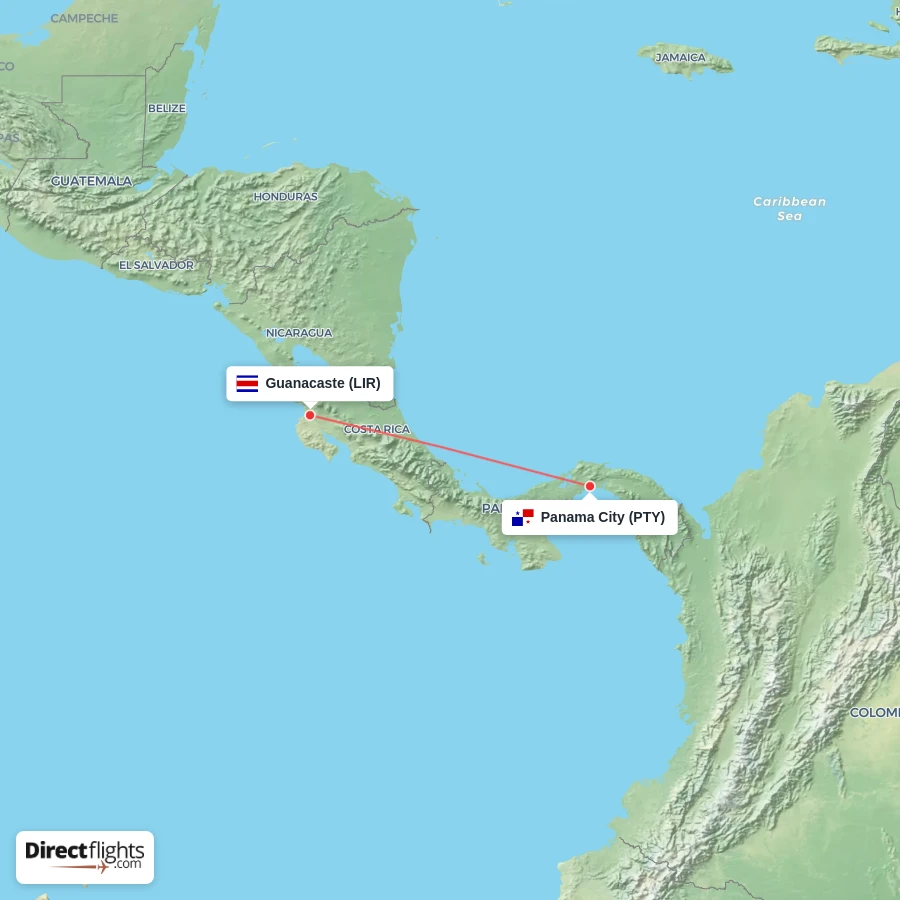 LIR - PTY route map