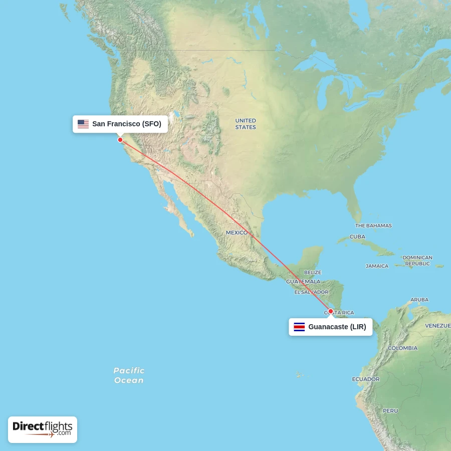LIR - SFO route map