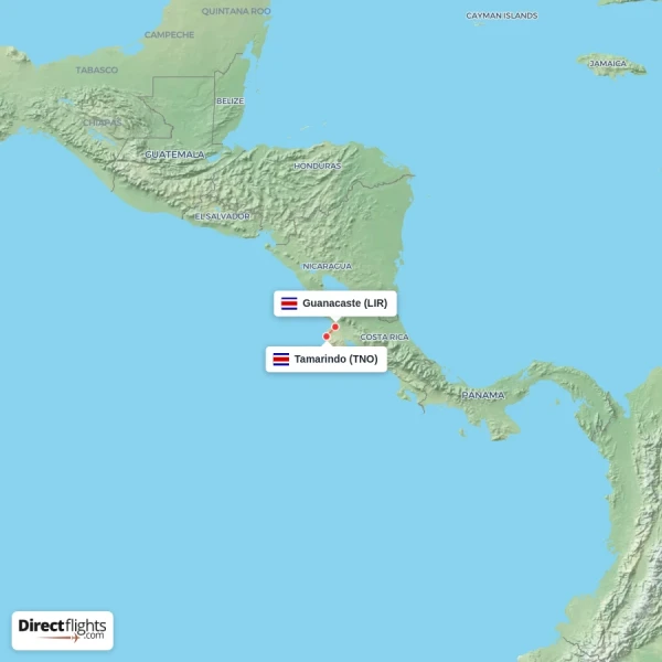 Guanacaste - Tamarindo direct flight map