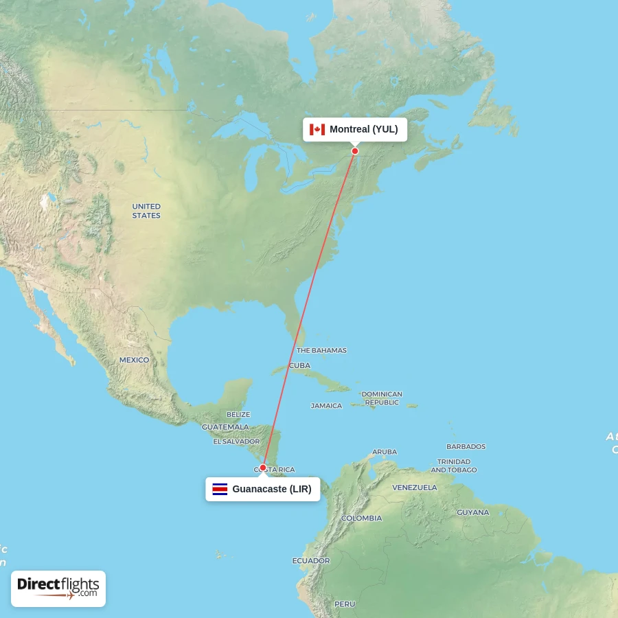 LIR - YUL route map