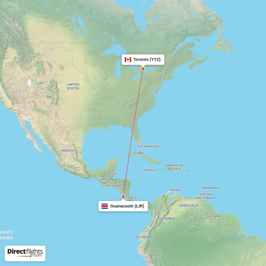 LIR - YYZ route map