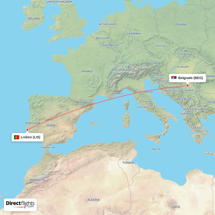 LIS - BEG route map