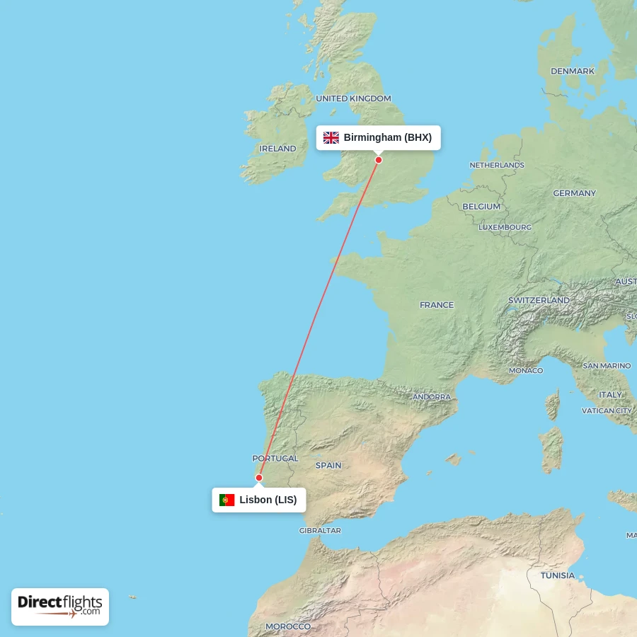 LIS - BHX route map
