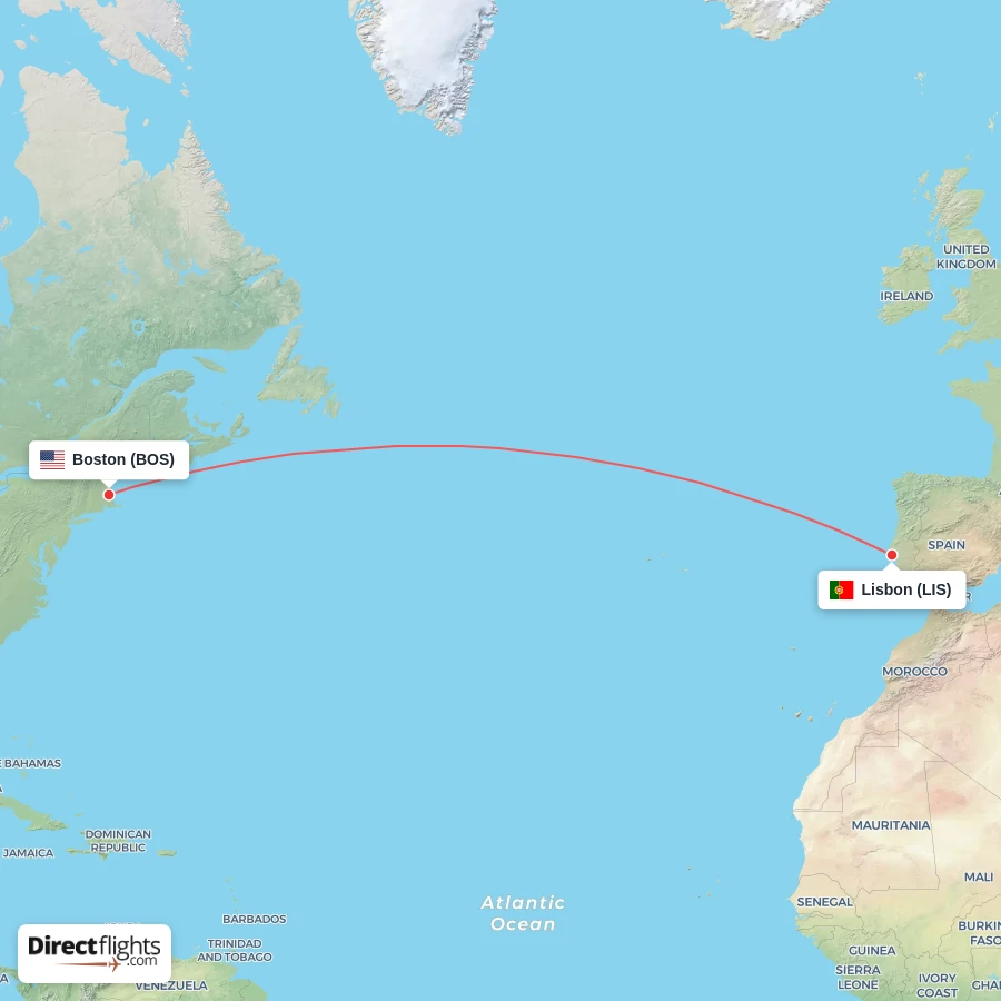 LIS - BOS route map