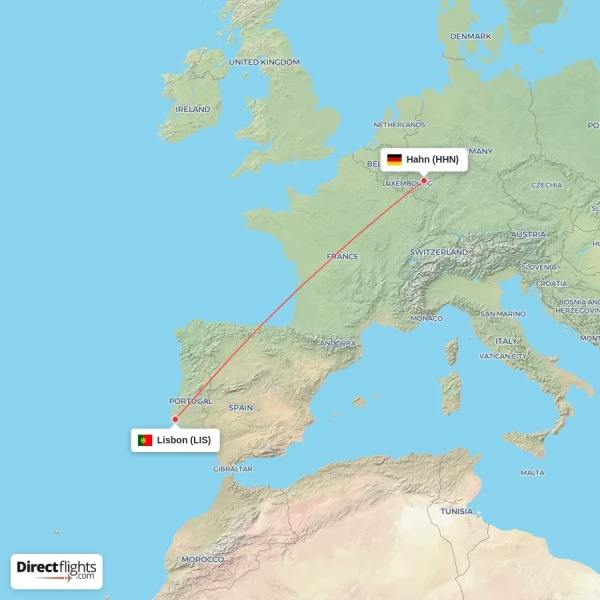 Lisbon - Hahn direct flight map
