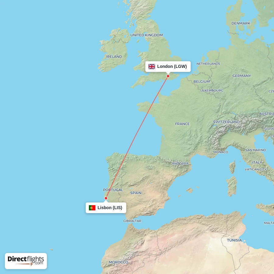 LIS - LGW route map