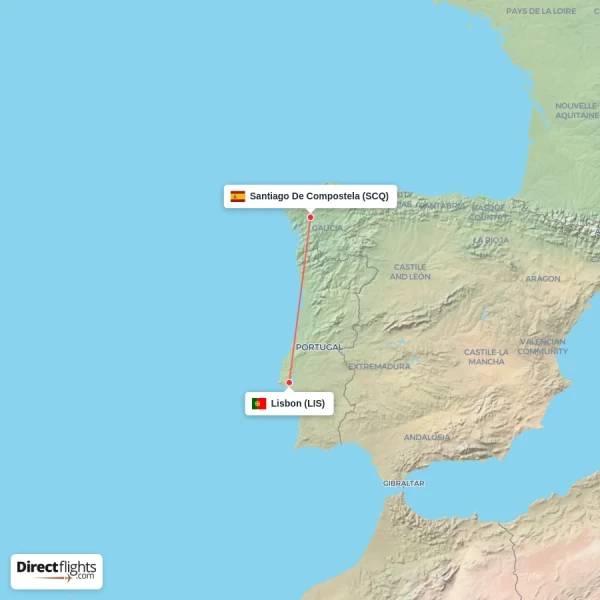 Lisbon - Santiago De Compostela direct flight map
