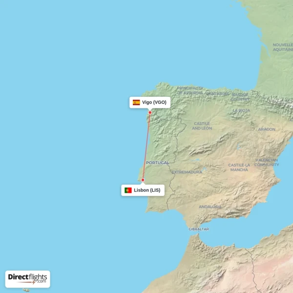 Lisbon - Vigo direct flight map