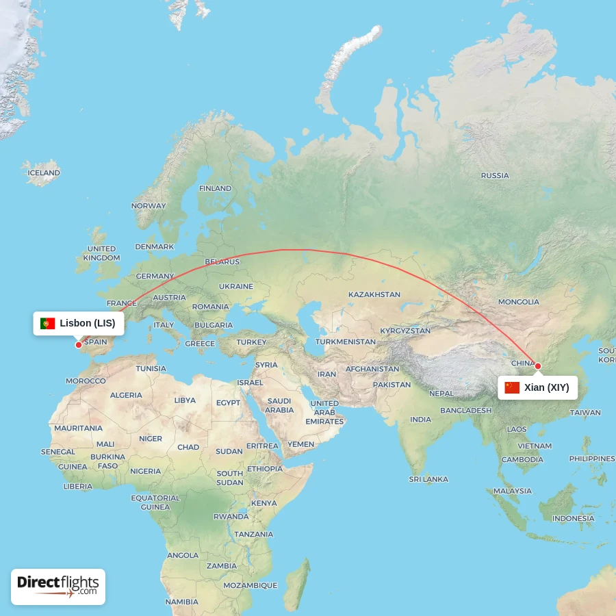 LIS - XIY route map