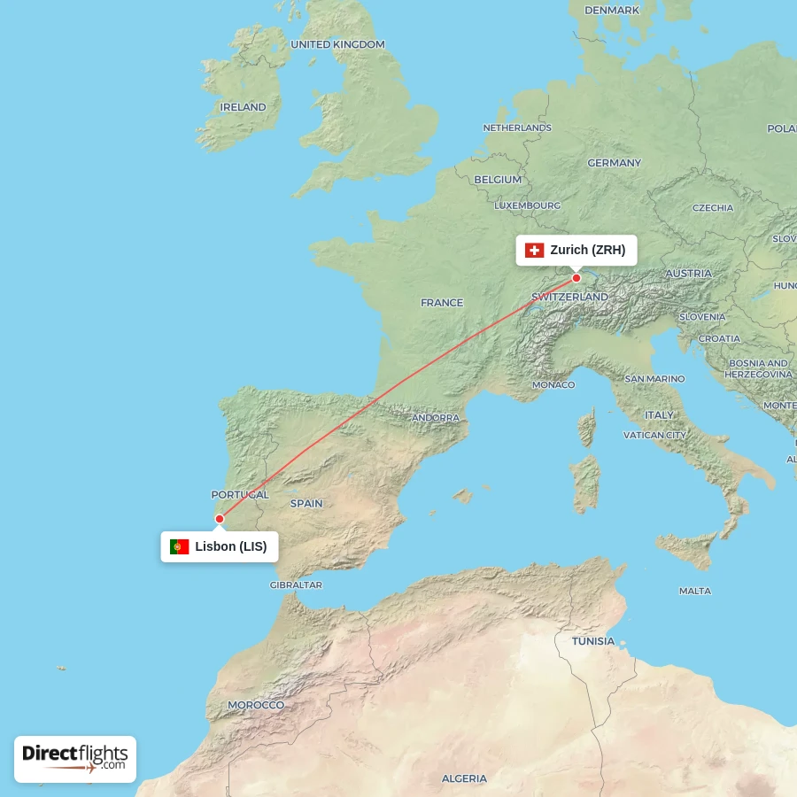 LIS - ZRH route map