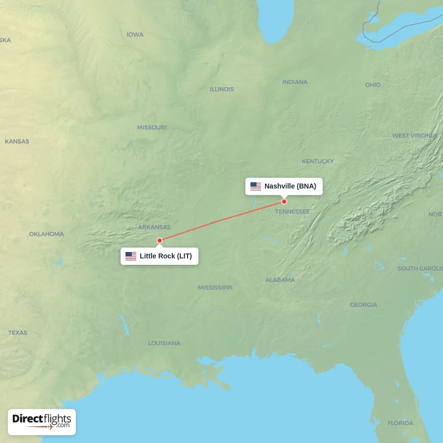 LIT - BNA route map
