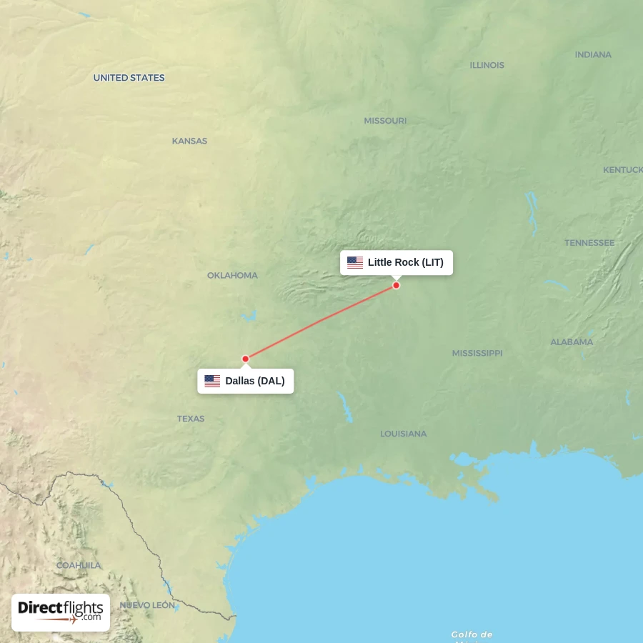 LIT - DAL route map