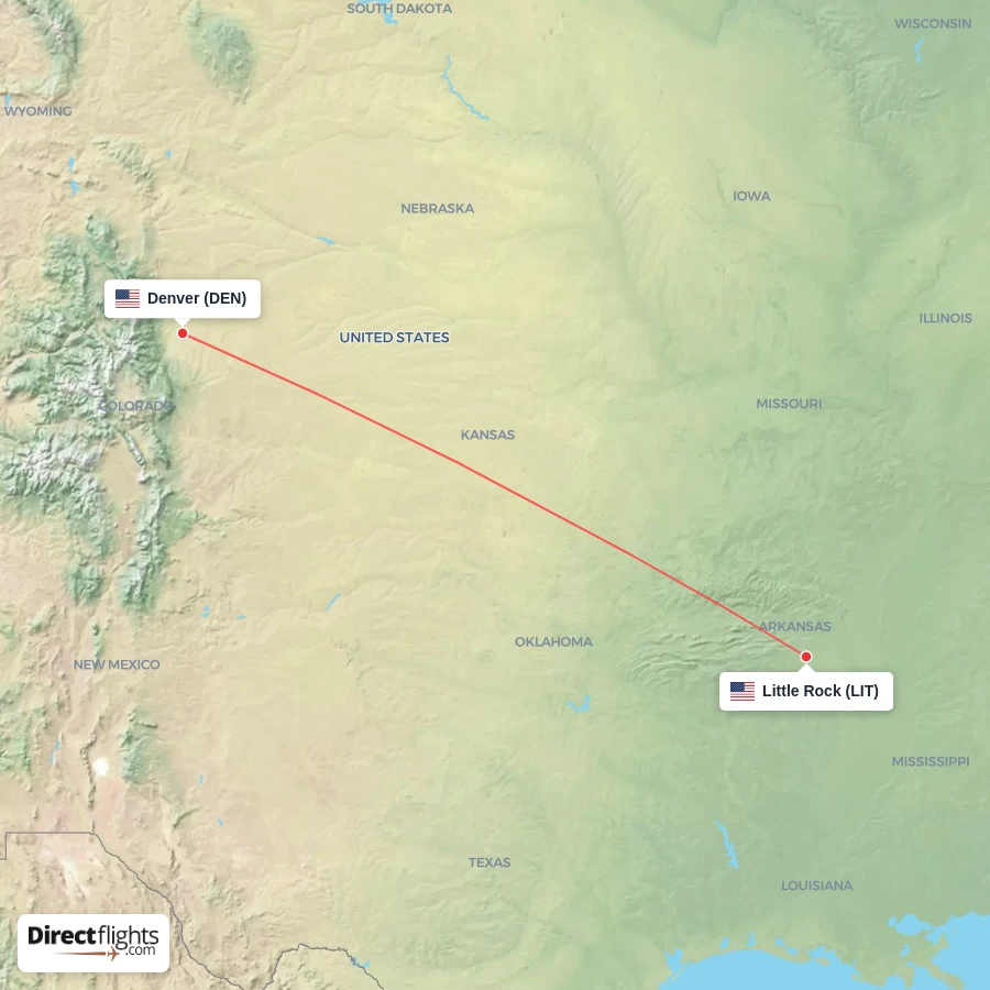 LIT - DEN route map