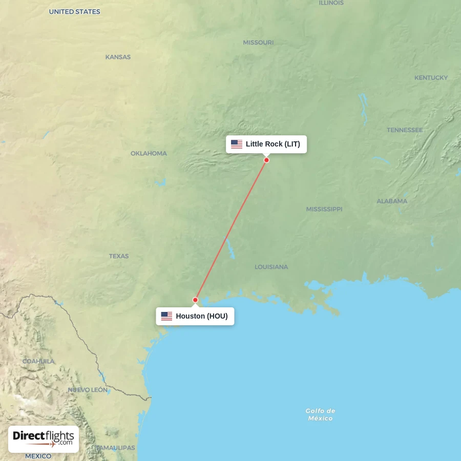 LIT - HOU route map