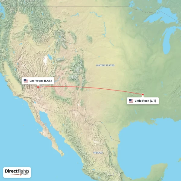 Little Rock - Las Vegas direct flight map