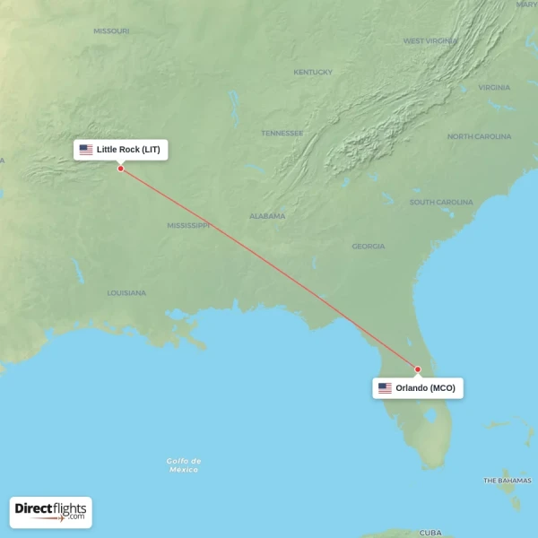 Little Rock - Orlando direct flight map