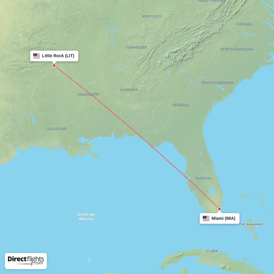 LIT - MIA route map