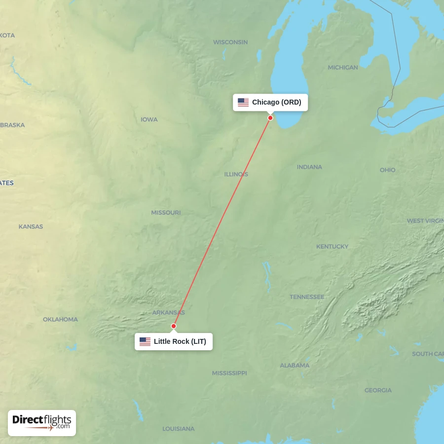 LIT - ORD route map