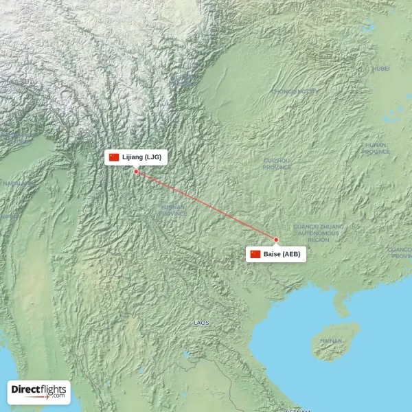 Lijiang - Baise direct flight map