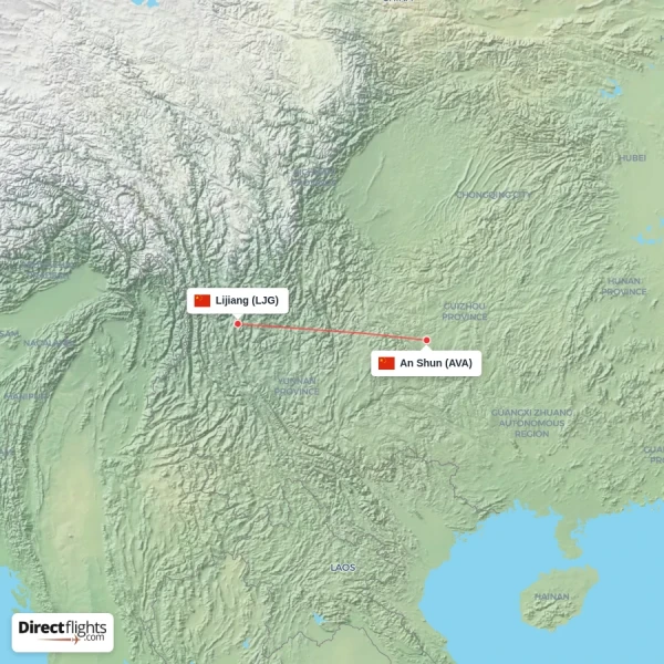Lijiang - An Shun direct flight map