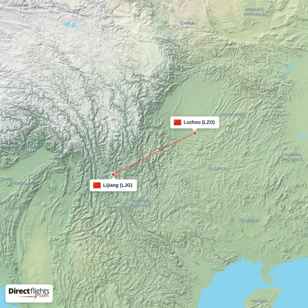 Lijiang - Luzhou direct flight map