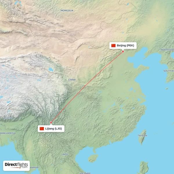 Lijiang - Beijing direct flight map