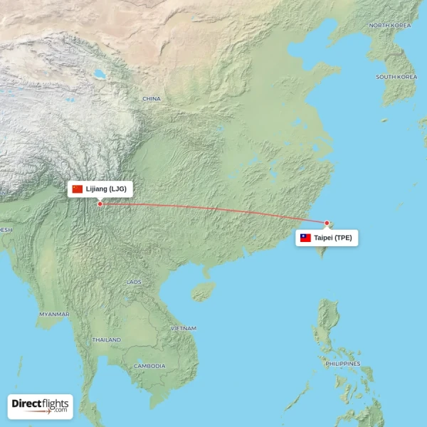 Lijiang - Taipei direct flight map