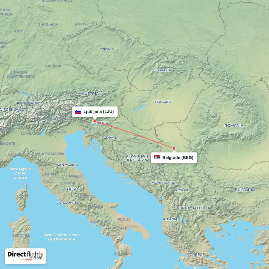 LJU - BEG route map
