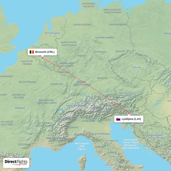 Ljubljana - Brussels direct flight map