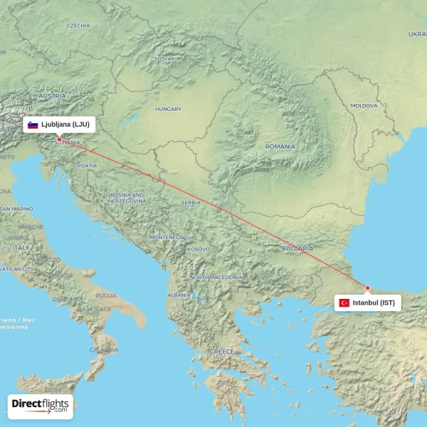 Ljubljana - Istanbul direct flight map