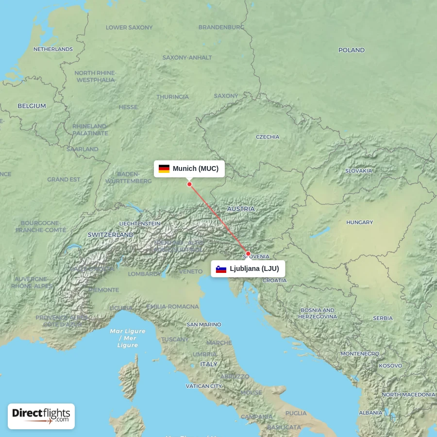 LJU - MUC route map
