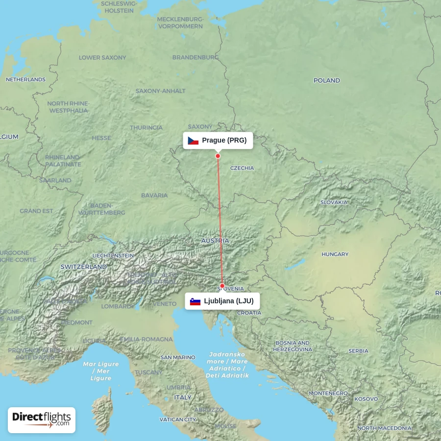LJU - PRG route map