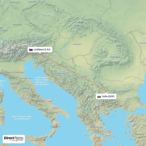 Ljubljana - Sofia direct flight map