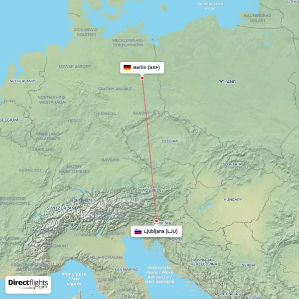 Ljubljana - Berlin direct flight map